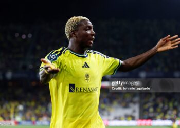 Maxwell Woledzi #3 of Nashville SC reacts after a play during the second half of the semi-final of the CONCACAF Champions Cup against Tigres  (Photo by Johnnie Izquierdo/Getty Images)