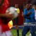 Pitso Mosimane reacts during the CAF Champions League semi-final match between Egypt's al-Ahly and Algeria's ES Setif (Photo by KHALED DESOUKI/AFP via Getty Images)