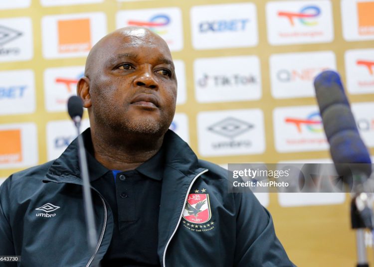 Pitso Mosimane, Animates a press conference in Algiers in Algeria on May 13, before the return match, semi-finals of the African Champions League against ESS Sétif Algeria (Photo by APP/NurPhoto via Getty Images)