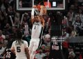 Victor Wembanyama #1 of the San Antonio Spurs dunks during the second half of Game Four of the Western Conference First Round Playoffs against the Portland Trail Blazers (Photo by Soobum Im/Getty Images)
