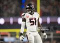 Will Anderson Jr. #51 of the Houston Texans looks on during an NFC Divisional Playoff game against the New England Patriots (Photo by Michael Owens/Getty Images)