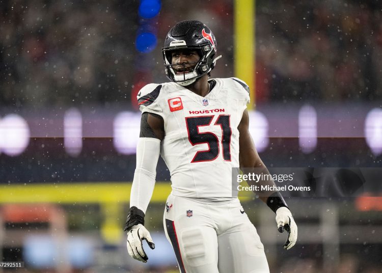 Will Anderson Jr. #51 of the Houston Texans looks on during an NFC Divisional Playoff game against the New England Patriots (Photo by Michael Owens/Getty Images)