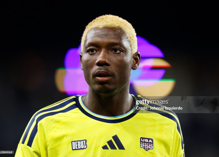 Maxwell Woledzi #3 of Nashville SC looks on during the first half of the match against New England Revolution (Photo by Johnnie Izquierdo/Getty Images)