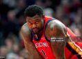 Zion Williamson #1 of the New Orleans Pelicans looks on during the second half against the Portland Trail Blazers (Photo by Soobum Im/Getty Images)