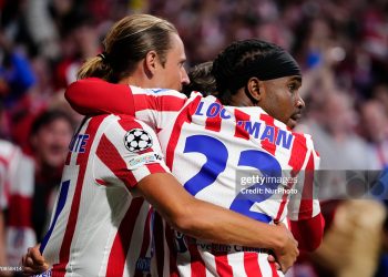 Ademola Lookman second striker of Atletico de Madrid and Nigeria celebrates after scoring his sides first goal during the UEFA Champions League 2025/26 Quarter-Final Second Leg match between Club Atlético de Madrid and FC Barcelona (Photo by Jose Breton/Pics Action/NurPhoto via Getty Images)