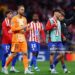 (L-R) Javier Bonar of Atletico Madrid, Jan Oblak of Atletico Madrid, Rodrigo Mendoza of Atletico Madrid after the match  during the UEFA Champions League  match between Atletico Madrid v Arsenal (Photo by Maria Gracia Jimenez/Soccrates/Getty Images)