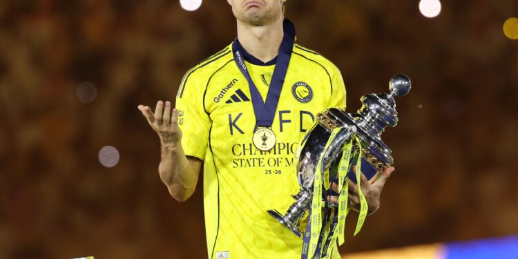 Cristiano Ronaldo celebrates after winning Saudi Pro League Title Photo Courtesy: Al-Nassr