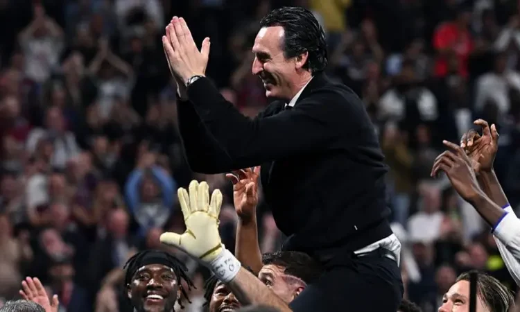 Unai Emery celebrates after winning Europa League title with Aston Villa Photo Courtesy: Getty Images