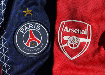 A view of the match shirts of PSG and Arsenal ahead of the UEFA Champions League Final between Paris Saint-Germain and Arsenal at the Puskas Arena on May 26, 2026 in Budapest, Hungary. (Photo by Michael Regan - UEFA/UEFA via Getty Images)