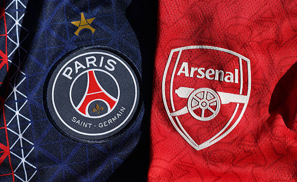 A view of the match shirts of PSG and Arsenal ahead of the UEFA Champions League Final between Paris Saint-Germain and Arsenal at the Puskas Arena on May 26, 2026 in Budapest, Hungary. (Photo by Michael Regan - UEFA/UEFA via Getty Images)