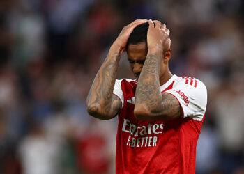 Gabriel of Arsenal reacts to a miss in a penalty shootout during the UEFA Champions League Final 2026 match between Paris Saint-Germain and Arsenal FC at Puskas Arena on May 30, 2026 in Budapest, Hungary. (Photo by Chris Brunskill/Fantasista/Getty Images)