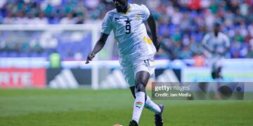 Felix Afena-Gyan of Ghana controls the ball during the international friendly match between Mexico and Ghana (Photo by Luis Cano/Jam Media/Getty Images)