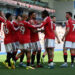 Patrick Dorgu of Manchester United celebrates scoring his team's first goal with teammates during the Premier League match between Brighton & Hove Albion and Manchester United at the Amex Stadium on May 24, 2026 in Brighton, England. (Photo by Mike Hewitt/Getty Images)