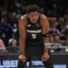 Anthony Edwards #5 of the Minnesota Timberwolves looks on during the game against the San Antonio Spurs during Round Two Game Six of the 2026 NBA Playoffs (Photo by Jesse D. Garrabrant/NBAE via Getty Images)