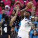 Anthony Edwards #5 of the Minnesota Timberwolves shoots the ball against De'aaron Fox #4 of the San Antonio Spurs during the first half of a game in Game One of the Second Round of the NBA Western Conference Playoffs at Frost Bank Center (Photo by Ronald Cortes/Getty Images)