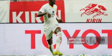 Derrick Arthur Kohn of Ghana in action during the international friendly match between Japan and Ghana  (Photo by Toru Hanai/Getty Images)