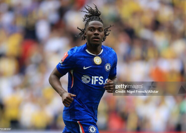 Romeo Lavia of Chelsea running during the Emirates FA Cup Semi Final match (Photo by Nigel French/Sportsphoto/Allstar via Getty Images)
