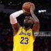 LeBron James #23 of the Los Angeles Lakers attempts free throw against the Houston Rockets during the fourth quarter in Game Six of the First Round of the NBA Western Conference Playoffs (Photo by Kenneth Richmond/Getty Images)