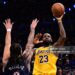 LeBron James #23 of the Los Angeles Lakers shoots over Jaylin Williams #6 of the Oklahoma City Thunder during the fourth quarter in Game Two of the Second Round  (Photo by Joshua Gateley/Getty Images)