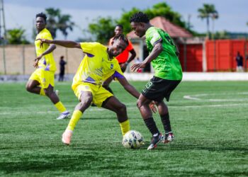 Shot from Medeama (yellow)- Basake Holy Stars game Photo Courtesy: Medeama