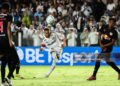 Neymar of Santos shoots for goal during a Brasileirao 2026 match between Santos (Photo by Marco Buenavista/Sports Press Photo/Getty Images)