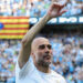 Manchester City's Spanish manager Pep Guardiola waves at the start of the English Premier League football match between Manchester City and Aston Villa at the Etihad Stadium in Manchester, north west England, on May 24, 2026. (Photo by Darren Staples / AFP via Getty Images) / RESTRICTED TO EDITORIAL USE. No use with unauthorized audio, video, data, fixture lists, club/league logos or 'live' services. Online in-match use limited to 120 images. An additional 40 images may be used in extra time. No video emulation. Social media in-match use limited to 120 images. An additional 40 images may be used in extra time. No use in betting publications, games or single club/league/player publications. /