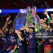 Marquinhos of Paris Saint-Germain lifts the UEFA Champions League trophy after his team's victory in the UEFA Champions League Final 2026 match between Paris Saint-Germain and Arsenal FC (Photo by Justin Setterfield/Getty Images)