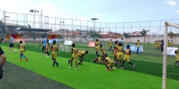 Some of the Children training under QNET and Manchester City clinic held in Ghana