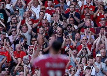 Liverpool fans applaud as Mohamed Salah of Liverpool is substituted off during the Premier League match between Liverpool and Brentford at Anfield on May 24, 2026 in Liverpool, England. (Photo by Naomi Baker/Getty Images)