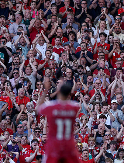 Liverpool fans applaud as Mohamed Salah of Liverpool is substituted off during the Premier League match between Liverpool and Brentford at Anfield on May 24, 2026 in Liverpool, England. (Photo by Naomi Baker/Getty Images)