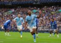 Antoine Semenyo of Manchester City celebrates after he scored for 0-1 during the Emirates FA Cup Final match between Chelsea and Manchester City (Photo by Shaun Brooks - CameraSport via Getty Images)