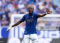 Kwasi Sibo of Real Oviedo reacts during the LaLiga EA Sports match between Real Oviedo and Elche CF (Photo by Juan Manuel Serrano Arce/Getty Images)