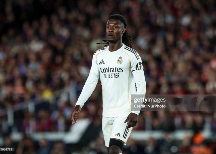 Eduardo Camavinga of Real Madrid during the La Liga EA Sports 2025/26 ''El Clasico'' match between FC Barcelona and Real Madrid at Spotify Camp Nou Stadium in Barcelona, Spain, on May, 2026. (Photo by Gongora/NurPhoto via Getty Images)