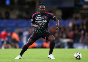 Michael Essien of World XI controls the ball during Soccer Aid for UNICEF 2024 at Stamford Bridge on June 09, 2024 in London, England. (Photo by Henry Browne/Getty Images)