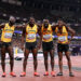 Team Ghana pose for a photo after competing in the Men's 4x100 Metres Relay Heat. Photo by Christian Petersen/Getty Images)