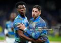 Aurelien Tchouameni and Federico Valverde of Real Madrid CF warms up during the Spanish League, LaLiga EA Sports, football match played between Real Madrid and Elche CF (Photo By Oscar J. Barroso/Europa Press via Getty Images)