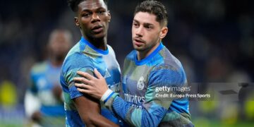 Aurelien Tchouameni and Federico Valverde of Real Madrid CF warms up during the Spanish League, LaLiga EA Sports, football match played between Real Madrid and Elche CF (Photo By Oscar J. Barroso/Europa Press via Getty Images)