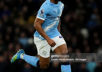 Manchester City's Antoine Semenyo during the Premier League match (Photo by Martin Rickett/PA Images via Getty Images)