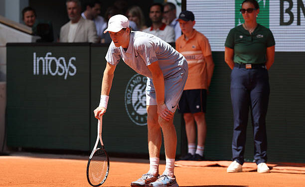 Jannik Sinner of Italy reacts in his Men's Singles second round match against Juan Manuel Cerundolo of Argentina during Day Five of the 2026 French Open at Roland Garros on May 28, 2026 in Paris, France. Photo by Matthew Stockman/Getty Images.