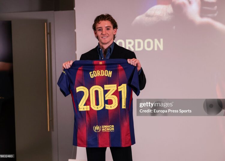 Anthony Gordon his presentation as a new player of FC Barcelona (Photo By Javier Borrego/Europa Press via Getty Images)