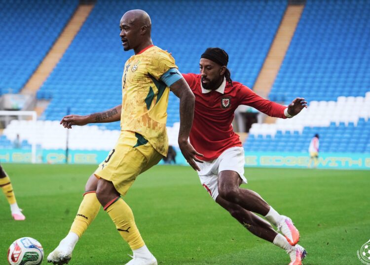 Jordan Ayew (left) in action against Wales Photo Courtesy: GFA