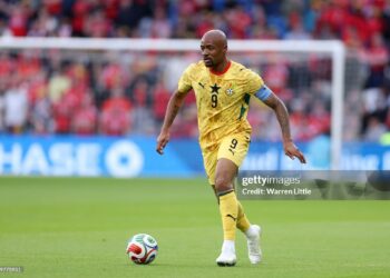 Jordan Ayew of Ghana controls the ball during the international friendly match between Wales and Ghana (Photo by Warren Little/Getty Images)