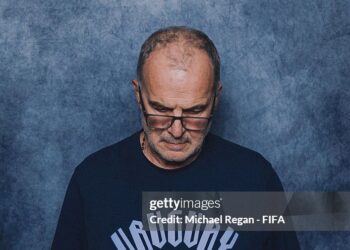 (EDITOR'S NOTE: This image has been digitally altered.) Marcelo Bielsa, Head Coach of Uruguay, poses for a portrait during the official FIFA World Cup 2026 portrait session on June 10, 2026 in Cancun, Mexico. (Photo by Michael Regan - FIFA/FIFA via Getty Images)