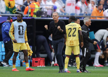 Carlos Queiroz, head coach of Ghana, celebrates after the FIFA World Cup 2026 Group L match between England and Ghana at Boston Stadium on June 23, 2026 in Foxborough, Massachusetts. (Photo by James Gill - Danehouse/Getty Images)