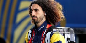 ATLANTA, GEORGIA - JUNE 15: Marc Cucurella #24 of Spain arrives before the FIFA World Cup 2026 Group H match between Spain and Cabo Verde at Atlanta Stadium on June 15, 2026 in Atlanta, Georgia. (Photo by Florencia Tan Jun/Getty Images)