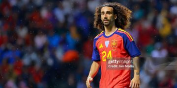 Marc Cucurella of Spain looks on during the international friendly match between Peru and Spain at Estadio Cuauhtémoc on June 8, 2026 in Puebla, Mexico. (Photo by Cesar Gomez/Jam Media/Getty Images)