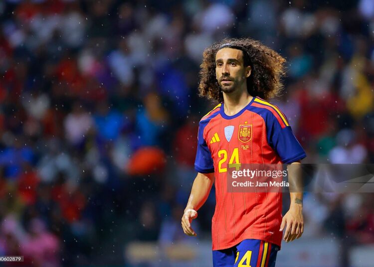 Marc Cucurella of Spain looks on during the international friendly match between Peru and Spain at Estadio Cuauhtémoc on June 8, 2026 in Puebla, Mexico. (Photo by Cesar Gomez/Jam Media/Getty Images)