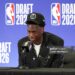 AJ Dybantsa is interviewed after being drafted first overall by the Washington Wizards during the 2026 NBA Draft - Round One (Photo by Avery J. Munroe/NBAE via Getty Images)