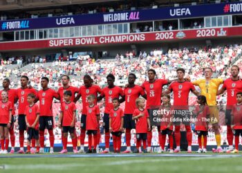 Players of England line up on the pitch prior to the international friendly match between England and New Zealand (Photo by Eddie Keogh - The FA/The FA via Getty Images)