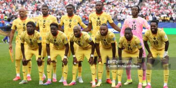 Players of Ghana  pose for a team photograph before the FIFA World Cup 2026 Group L match between England and Ghana (Photo by Richard Pelham/Getty Images)